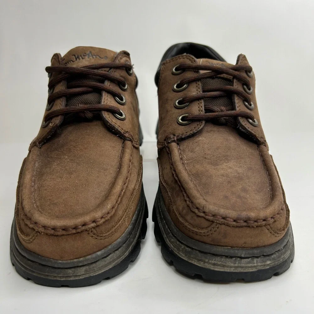 VTG Thom McAn Mens Brown Leather Moc Toe Lug Sole Shoes 8EEE 8W 6507/1000